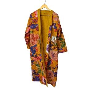 Handmade Bohemian Floral Quilt Kimono Winter Jacket Kantha Robe Gown size L???